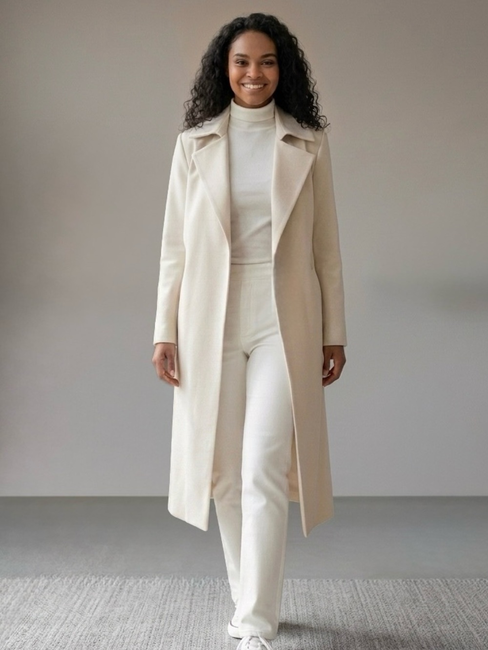 Theory "Simple Trench" Classic Crepe Belted Coat Jacket, Off White, Size P, NWT